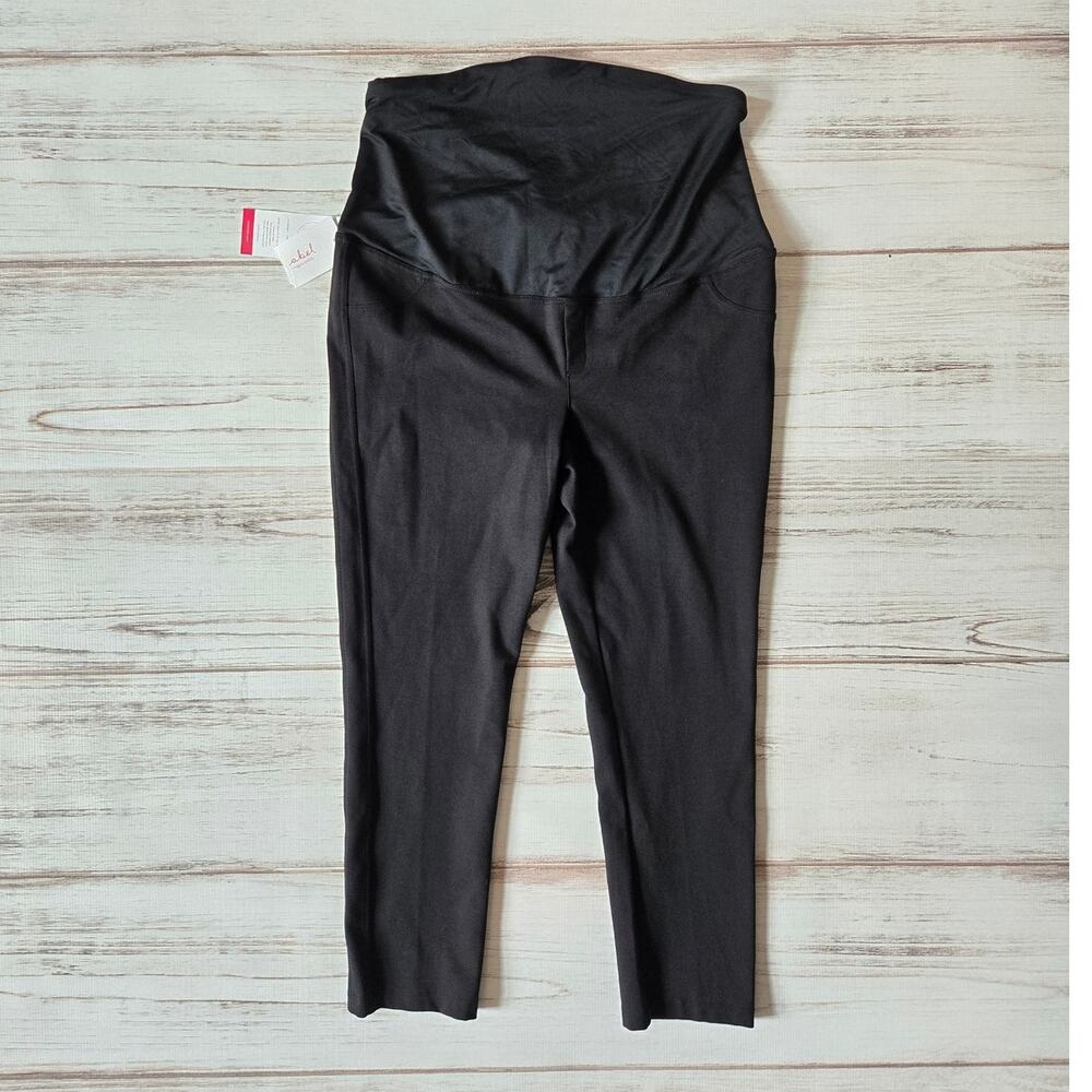 Isabel Maternity Cross Over Panel Black Pants sz L New 27'' Inseam